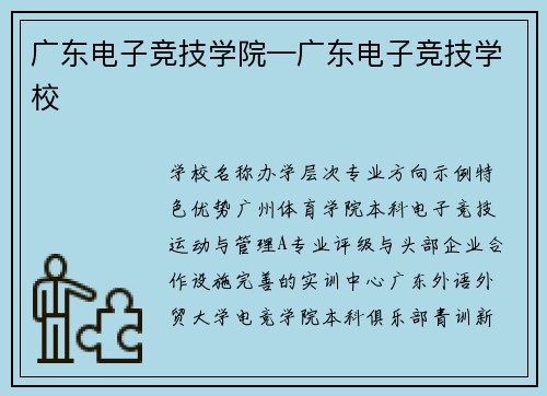 广东电子竞技学院—广东电子竞技学校